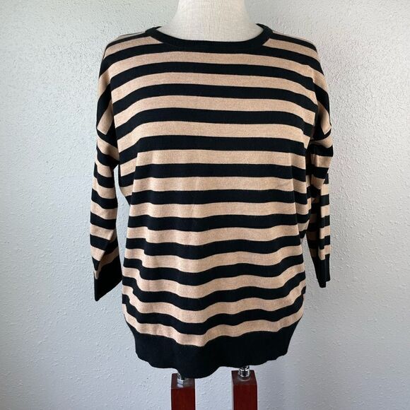 Premise Black and Tan Striped Sweater Size M EUC - Picture 1 of 7